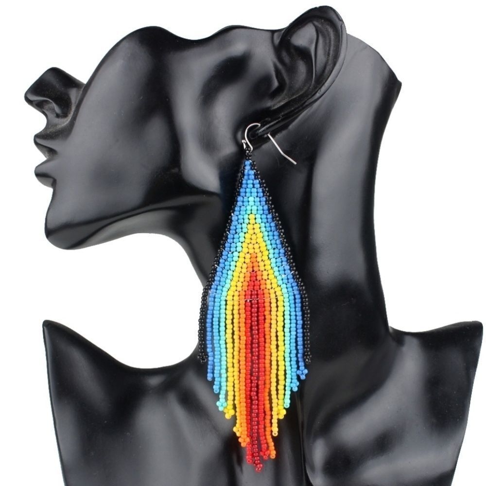 Rainbow Beaded Cascade Earrings